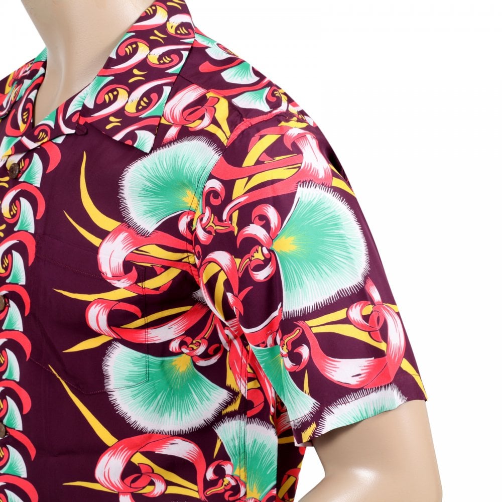 Sun Surf Wine Rayon Short Sleeve SS37793 Regular Fit Mens Hawaiian Shirt with Aloha Bombax Tree Print