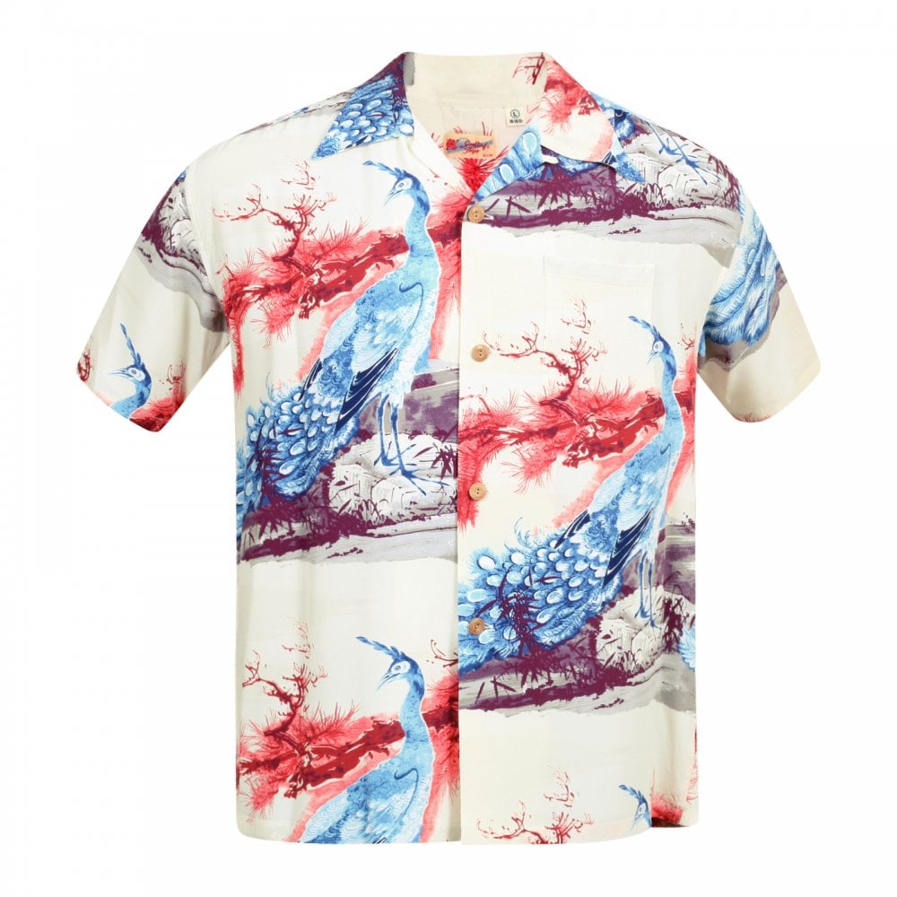 Sun Surf Beige Rayon Made Short Sleeve SS37793 Regular Fit Mens Hawaiian Shirt with Pikake Symbol of Hawaii Print