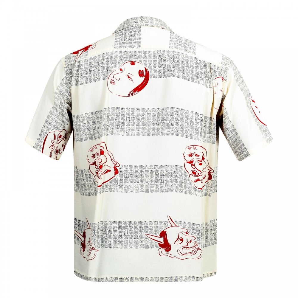 Sun Surf Off-White Rayon SS37790 Mens Regular Fit Short Sleeve Hawaiian Shirt with Noh-Men Print