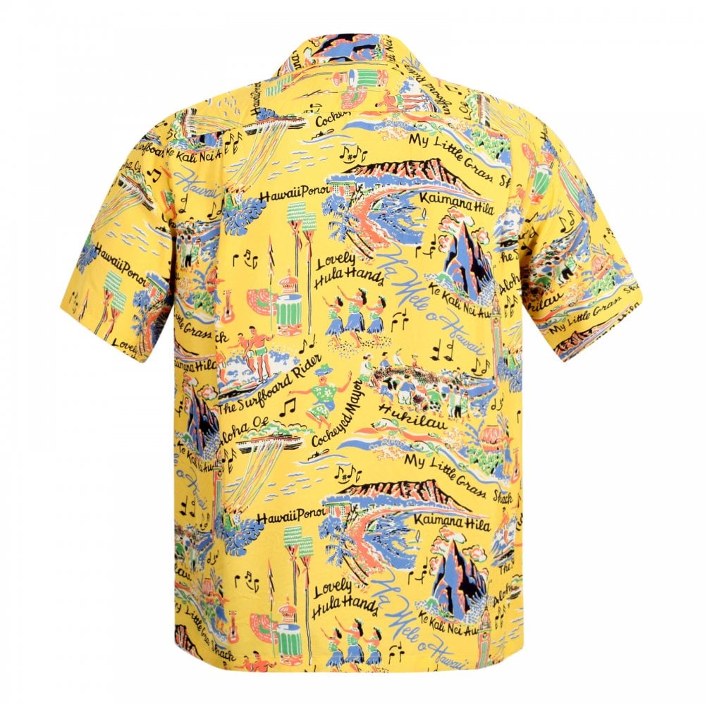 Sun Surf Yellow Rayon Short Sleeve SS37787 Regular Fit Mens Hawaiian Shirt with The Song of Hawaii Print