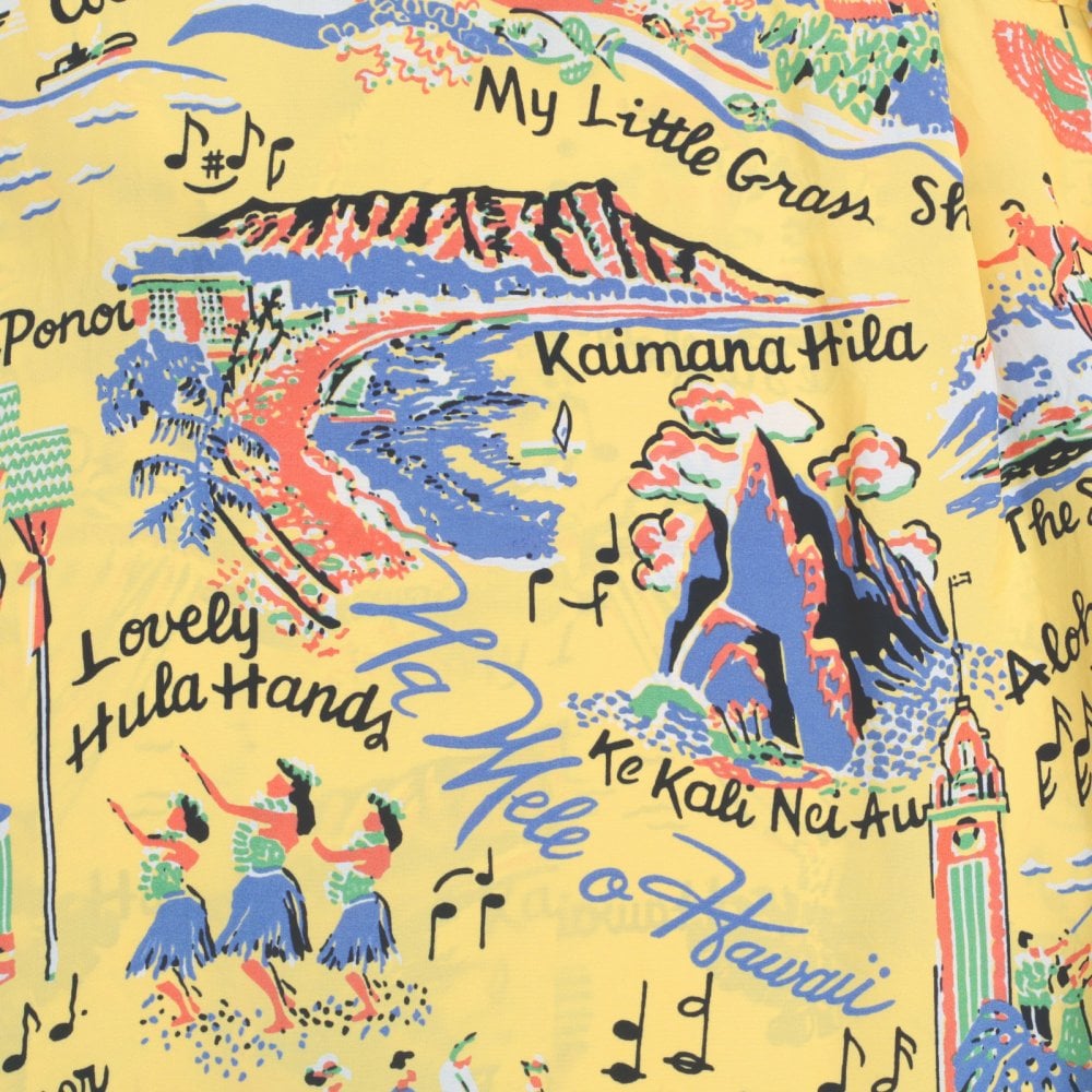 Sun Surf Yellow Rayon Short Sleeve SS37787 Regular Fit Mens Hawaiian Shirt with The Song of Hawaii Print