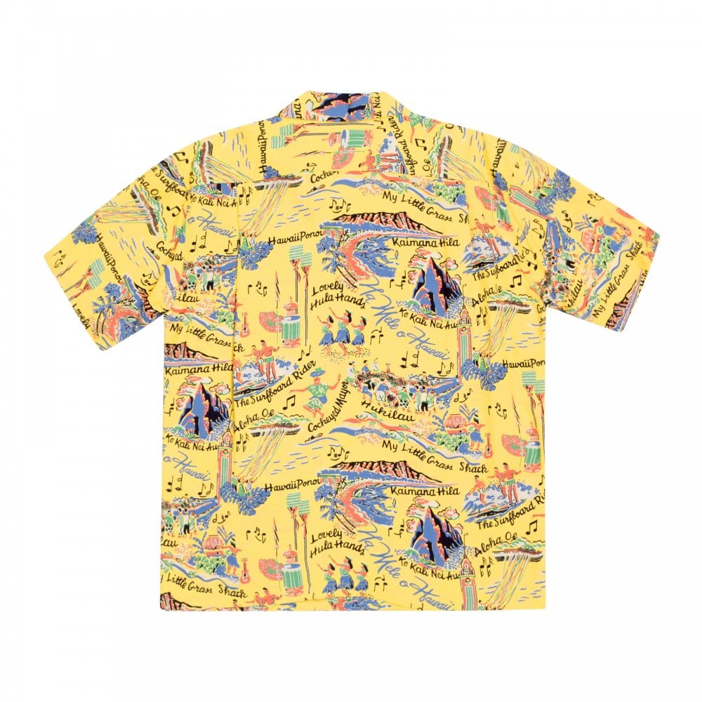 Sun Surf Yellow Rayon Short Sleeve SS37787 Regular Fit Mens Hawaiian Shirt with The Song of Hawaii Print