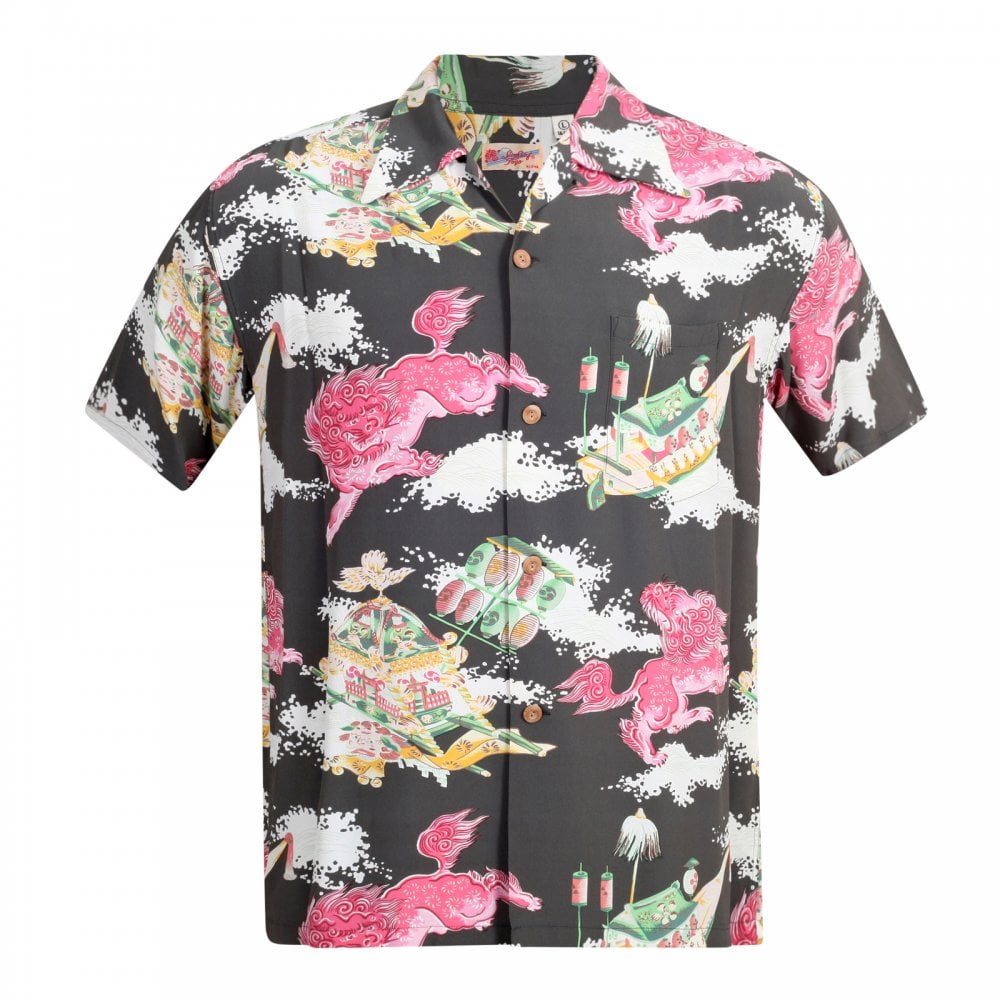 Sun Surf Brown Rayon Made Short Sleeve SS37773 Regular Fit Mens Hawaiian Shirt with Oriental Festival Print