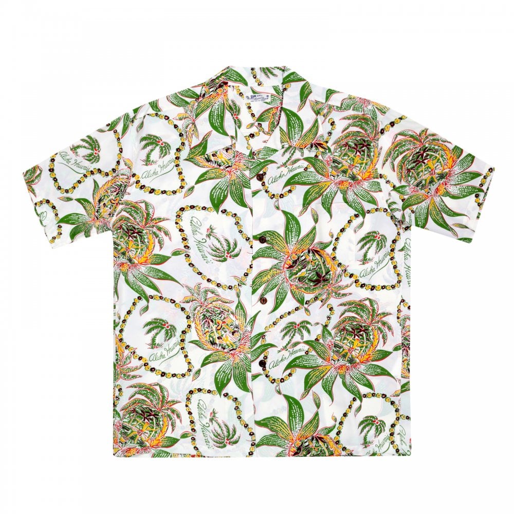 Sun Surf Off White Rayon Short Sleeve SS37774 Regular Fit Mens Hawaiian Shirt with Dreams and Pineapples Print