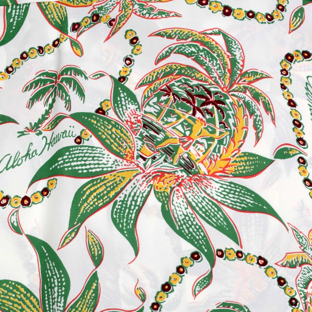 Sun Surf Off White Rayon Short Sleeve SS37774 Regular Fit Mens Hawaiian Shirt with Dreams and Pineapples Print