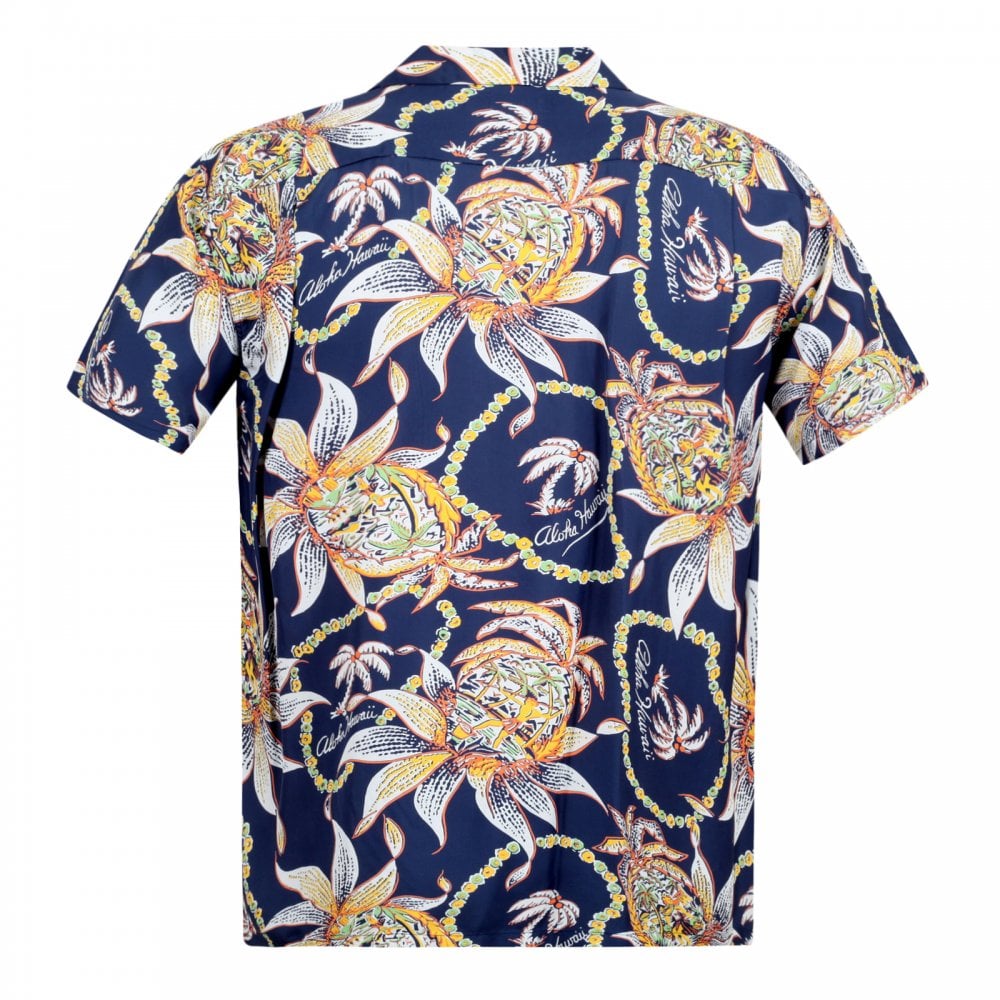 Sun Surf Regular Fit Short Sleeve SS37774 Dreams and Pineapples printed Navy Rayon Made Hawaiian Shirt for Men with Wooden Buttons