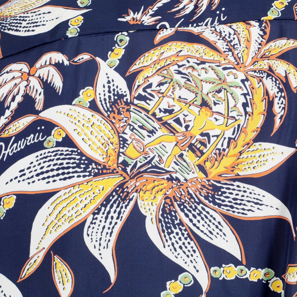 Sun Surf Regular Fit Short Sleeve SS37774 Dreams and Pineapples printed Navy Rayon Made Hawaiian Shirt for Men with Wooden Buttons