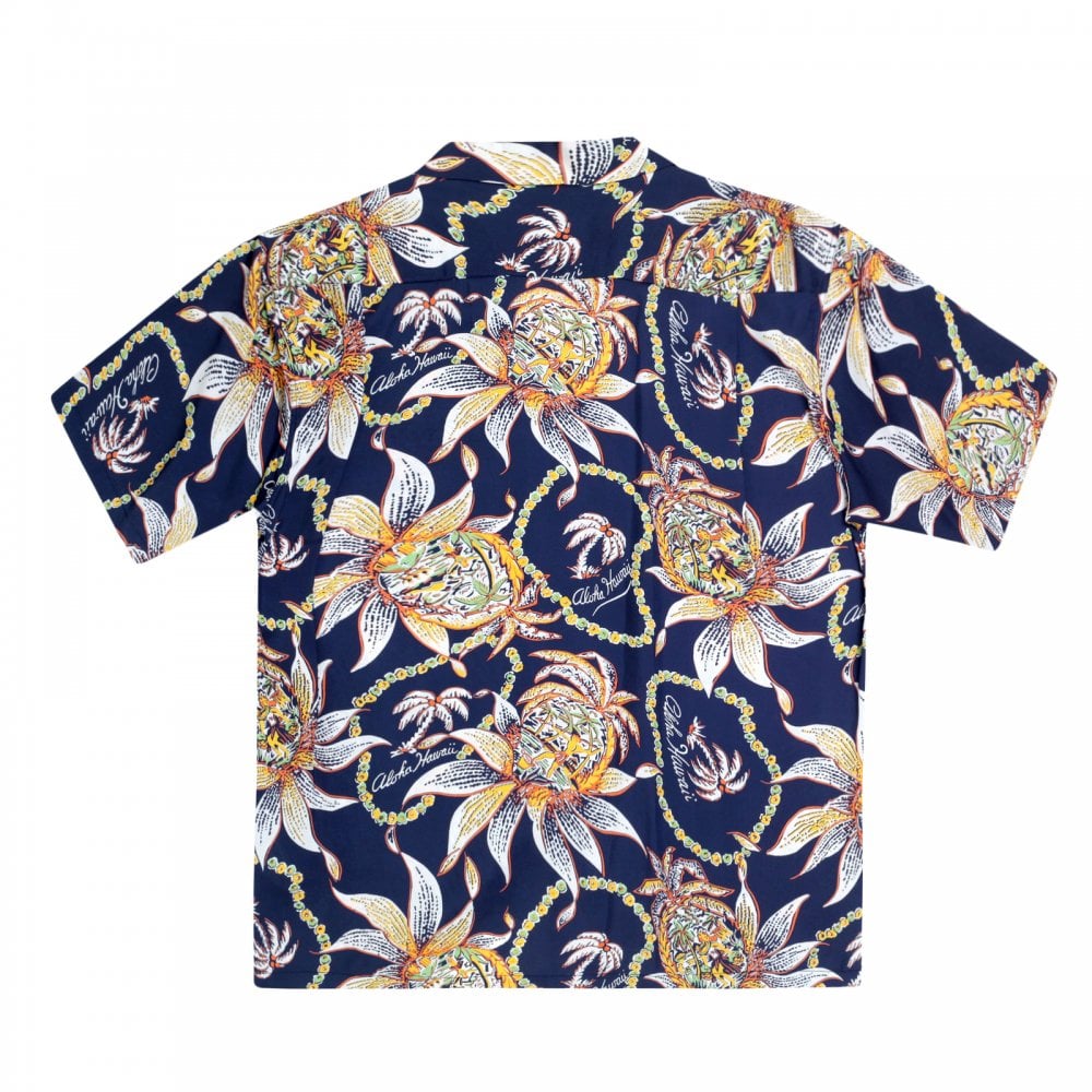 Sun Surf Regular Fit Short Sleeve SS37774 Dreams and Pineapples printed Navy Rayon Made Hawaiian Shirt for Men with Wooden Buttons