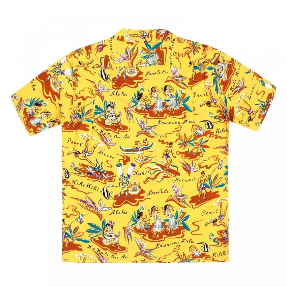 Sun Surf Regular Fit Short Sleeve SS37771 Hawaiian Hula printed Rayon Made Yellow Hawaiian Shirt for Men with Cuban Collar