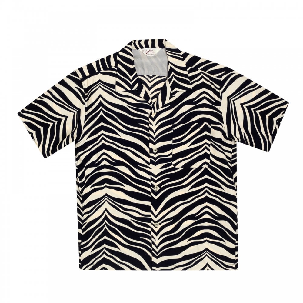 Star of Hollywood Black SH37879 Zebra Printed Rayon Hawaiian Shirt SoH8663