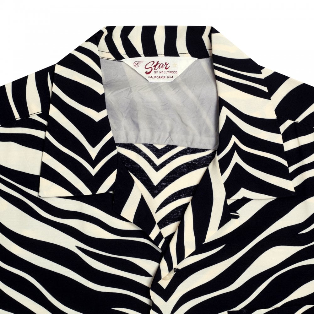 Star of Hollywood Black SH37879 Zebra Printed Rayon Hawaiian Shirt SoH8663