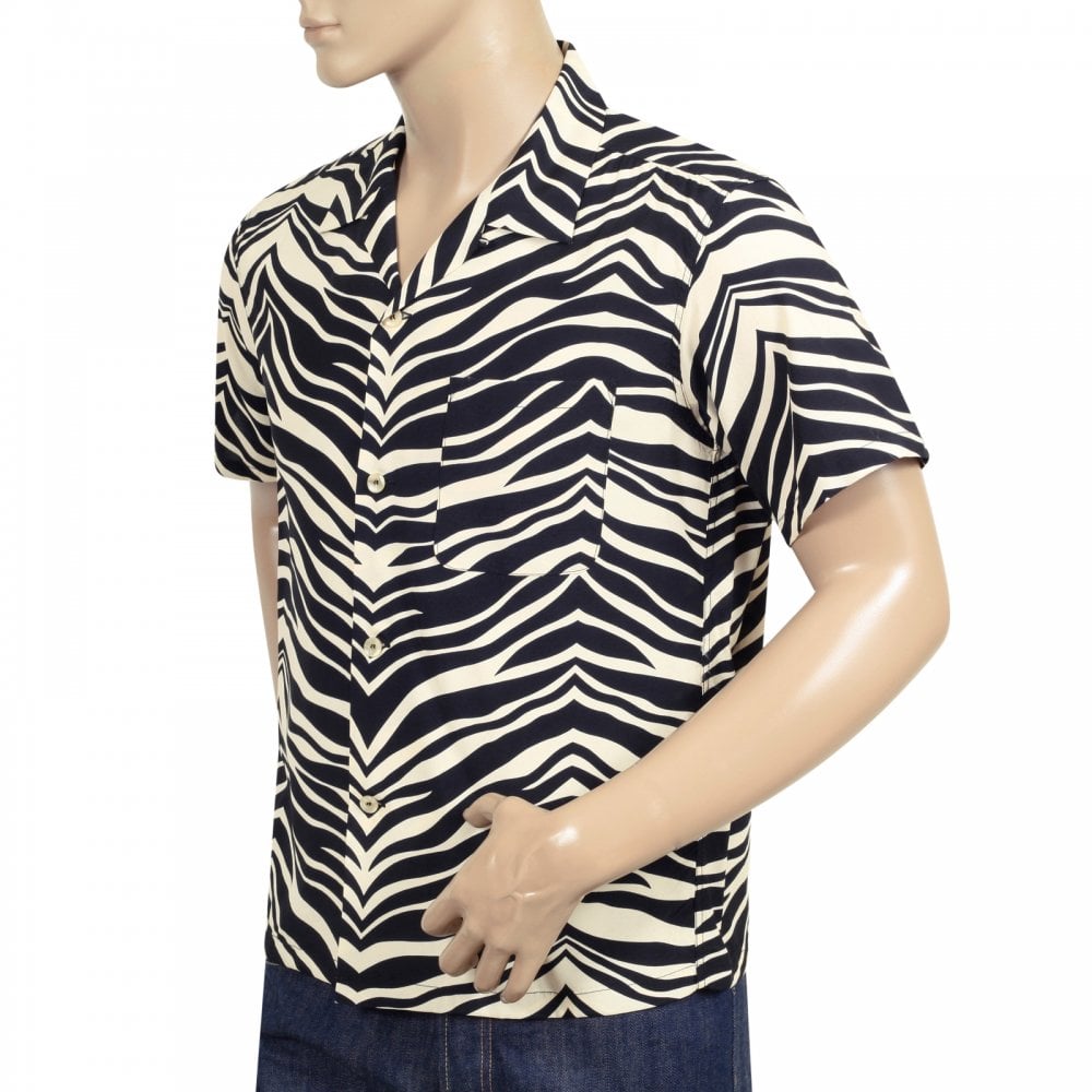 Star of Hollywood Black SH37879 Zebra Printed Rayon Hawaiian Shirt SoH8663