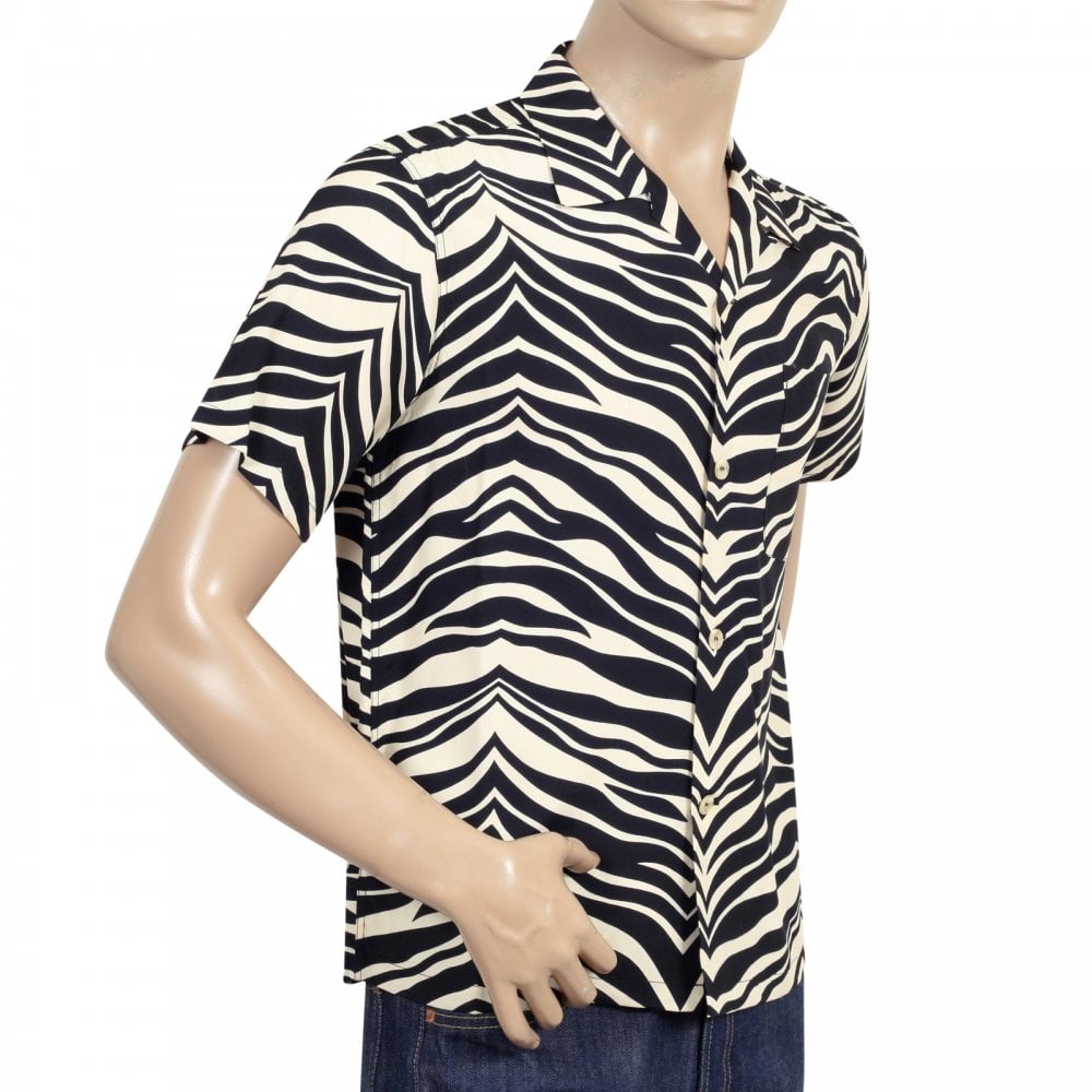 Star of Hollywood Black SH37879 Zebra Printed Rayon Hawaiian Shirt SoH8663