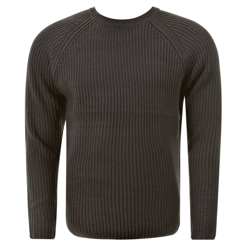 Charcoal Crew Neck Raglan Sleeve Regular Fit Knitted Jumper