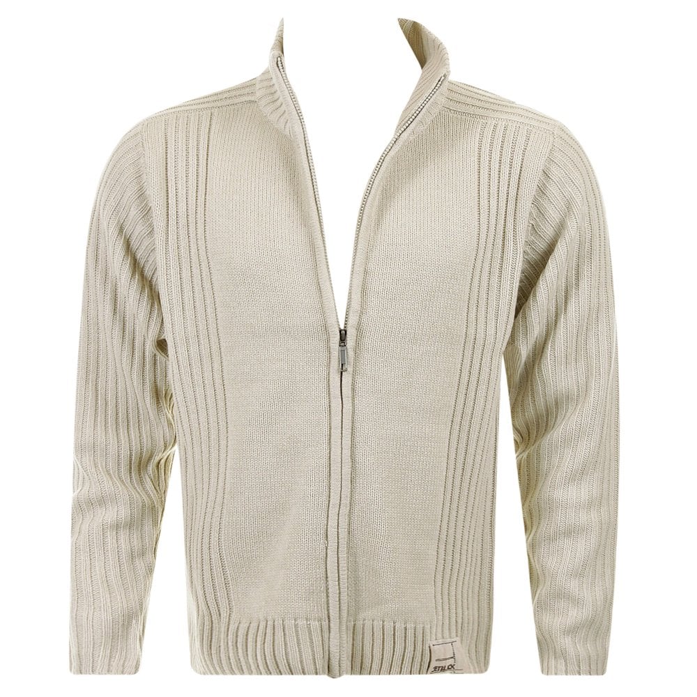 Stone Full Zip Regular Fit Long Sleeve Knitted Cardigan