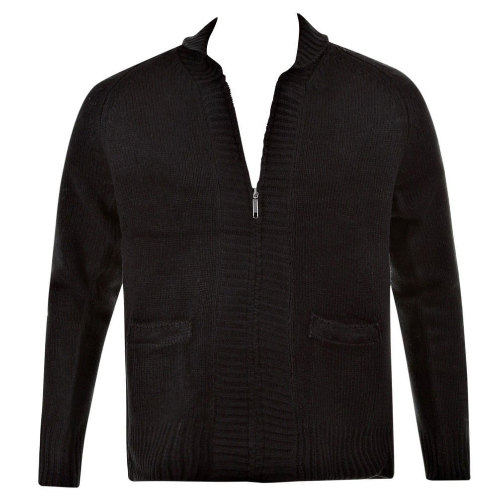 Black Shawl Collar Long Sleeve Regular Fit Zip Up Knitted Cardigan