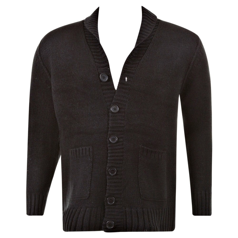 Regular Fit Black Button up Shawl Collar Knitted Cardigan