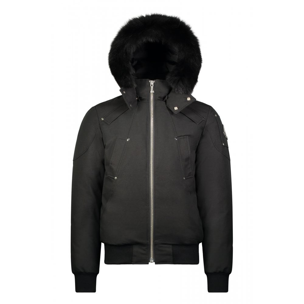Black Ballistic Bomber Jacket with Black Fur