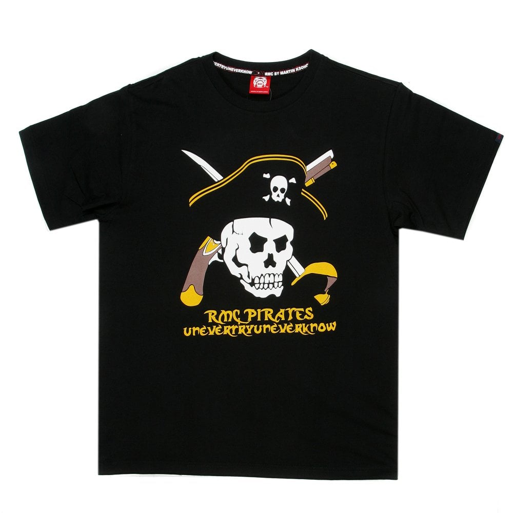 Black Regular Fit Crew Neck Short Sleeve Pirates T-Shirt