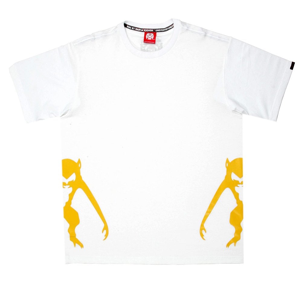 White Crew Neck Regular Fit T-Shirt with Printed Half Monkeys