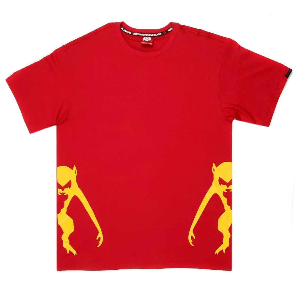 Red Crew Neck Regular Fit T-Shirt with Printed Half Monkeys