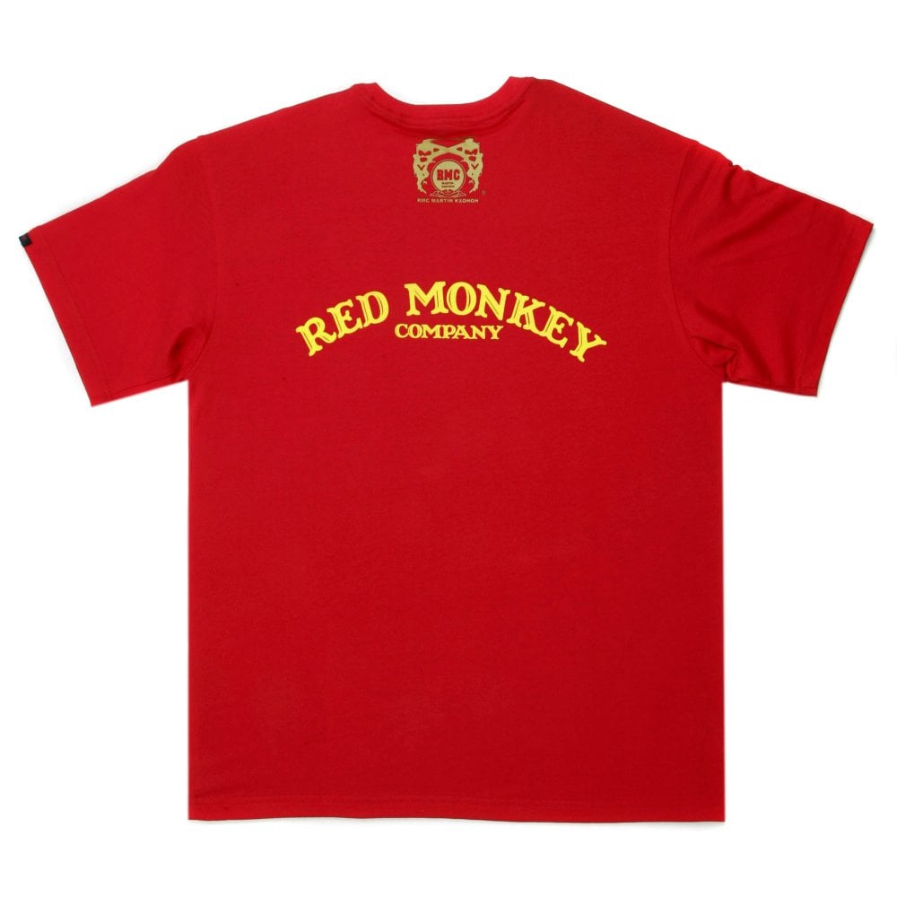 Red Crew Neck Regular Fit T-Shirt with Printed Half Monkeys
