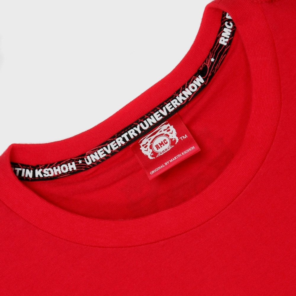 Red Crew Neck Regular Fit T-Shirt with Printed Half Monkeys