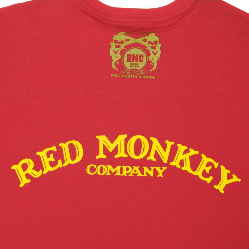 Red Crew Neck Regular Fit T-Shirt with Printed Half Monkeys