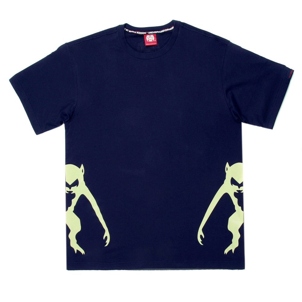 Navy Crew Neck Regular Fit T-Shirt with Printed Half Monkeys