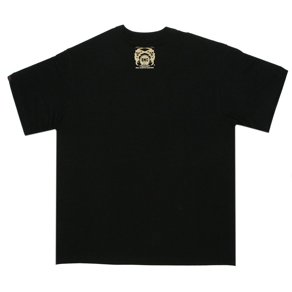 Black Crew Neck Regular Fit T-Shirt with Printed Red Star