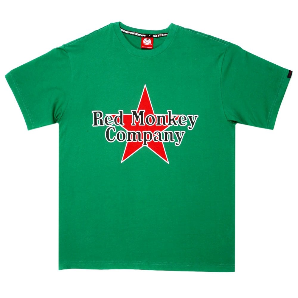 Green Crew Neck Regular Fit T-Shirt with Printed Red Star