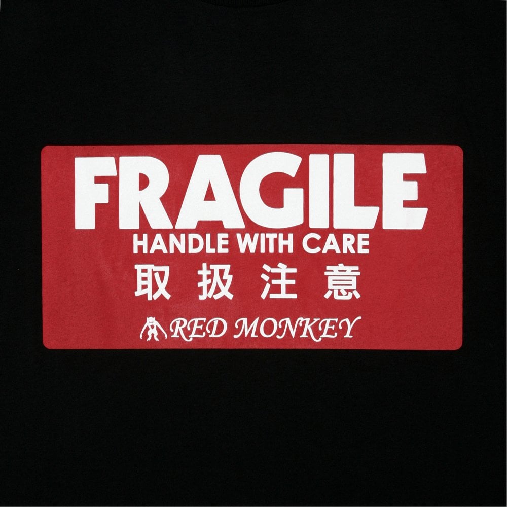 Black Crew Neck Regular Fit T-Shirt with Large Fragile Print