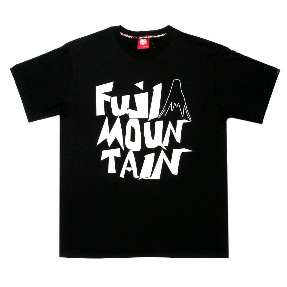 Black Crew Neck Regular Fit T-Shirt with Fuji Mountain Print