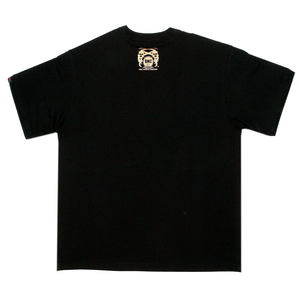 Black Crew Neck Regular Fit T-Shirt with Samurai Monkey Print