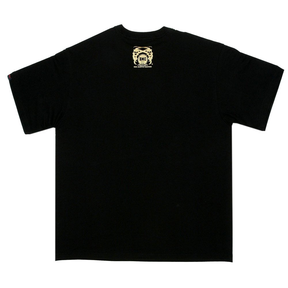 Black Crew Neck Regular Fit T-Shirt with Oriental Lion Print
