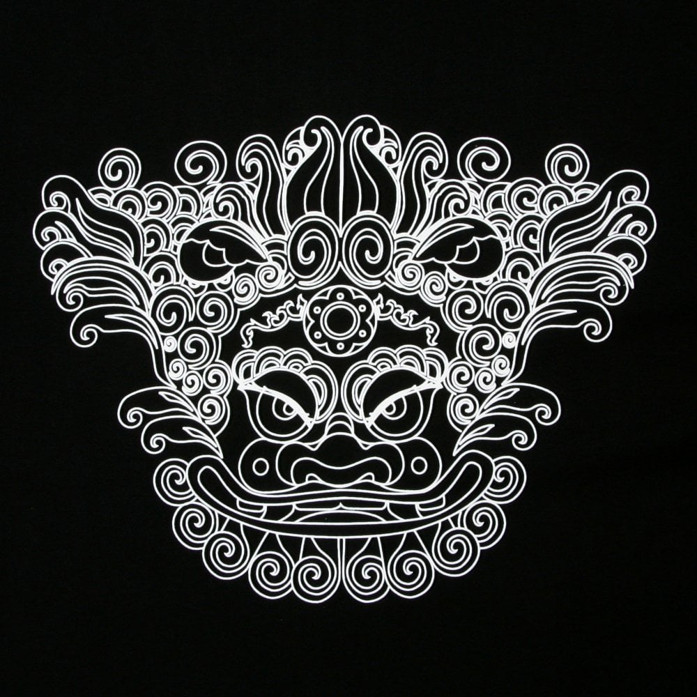 Black Crew Neck Regular Fit T-Shirt with Oriental Lion Print