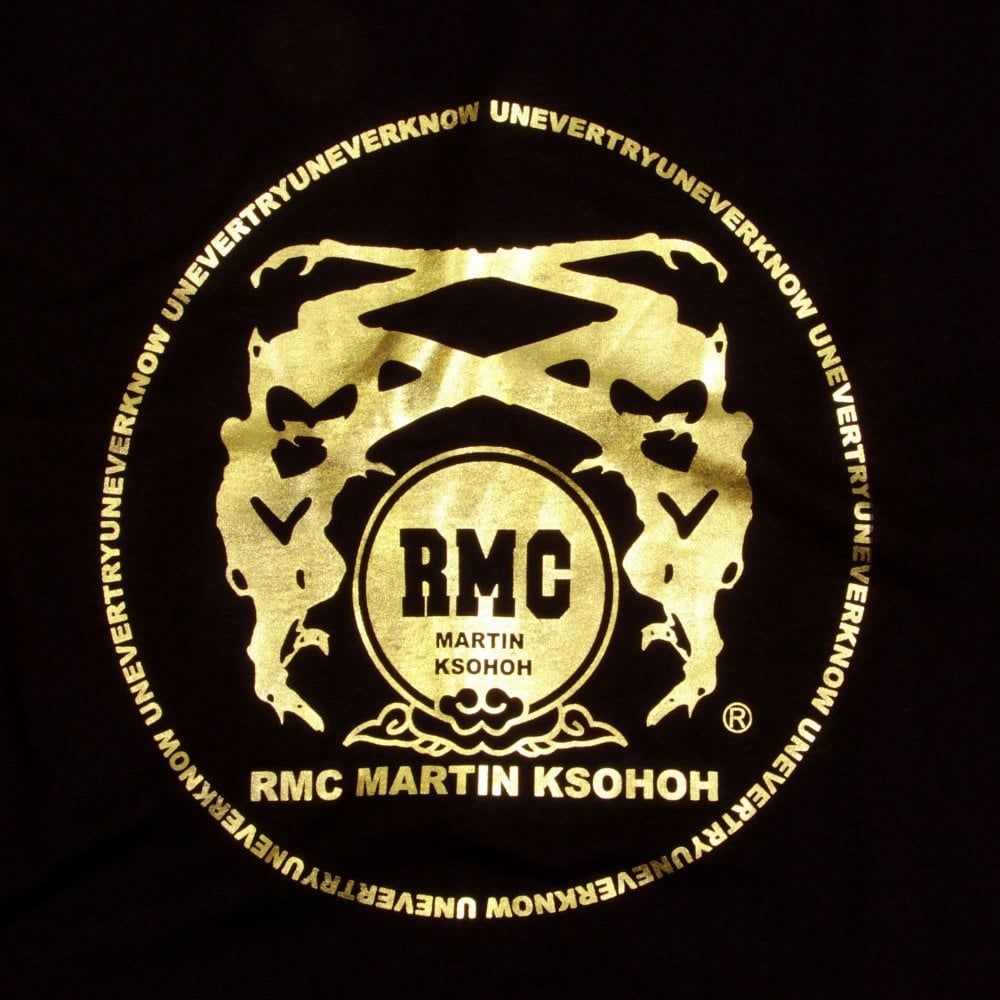 Black Crew Neck Regular Fit T-Shirt with Gold Logo Print