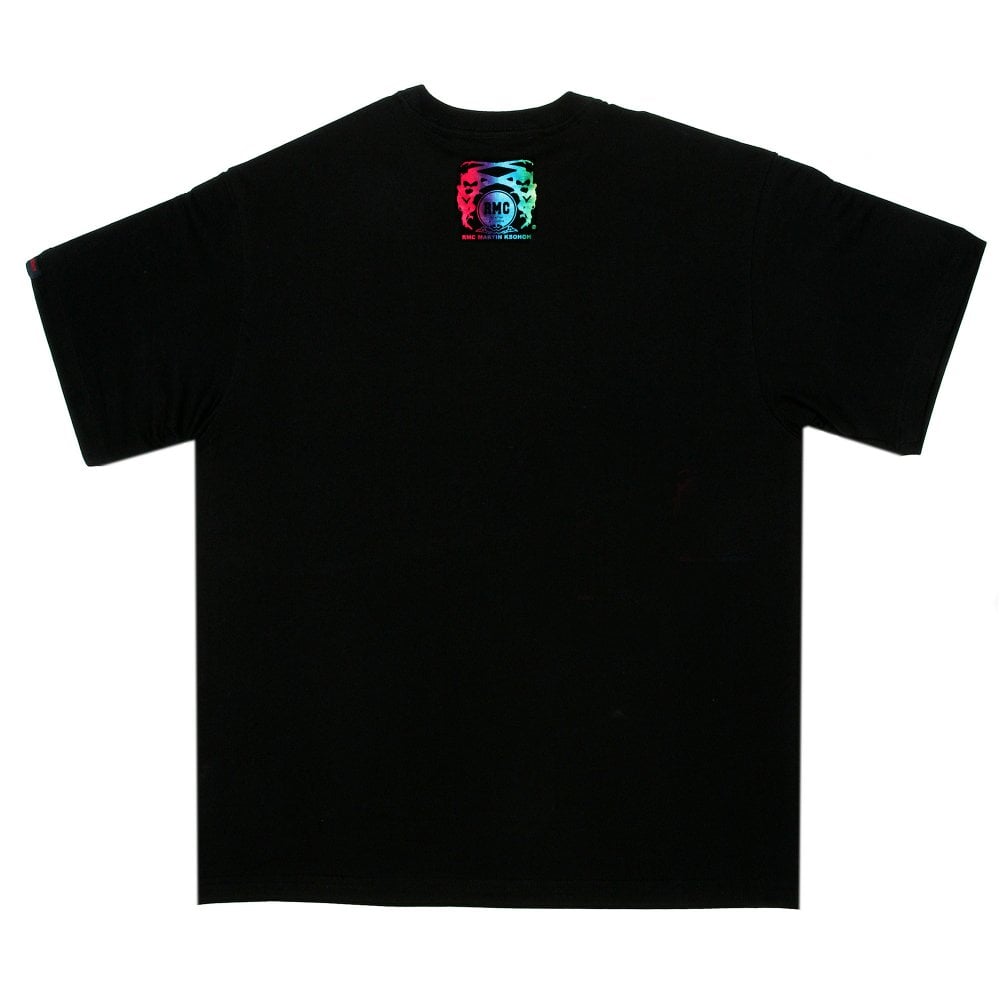 Black Crew Neck Regular Fit T-Shirt with Logo Print in Rainbow