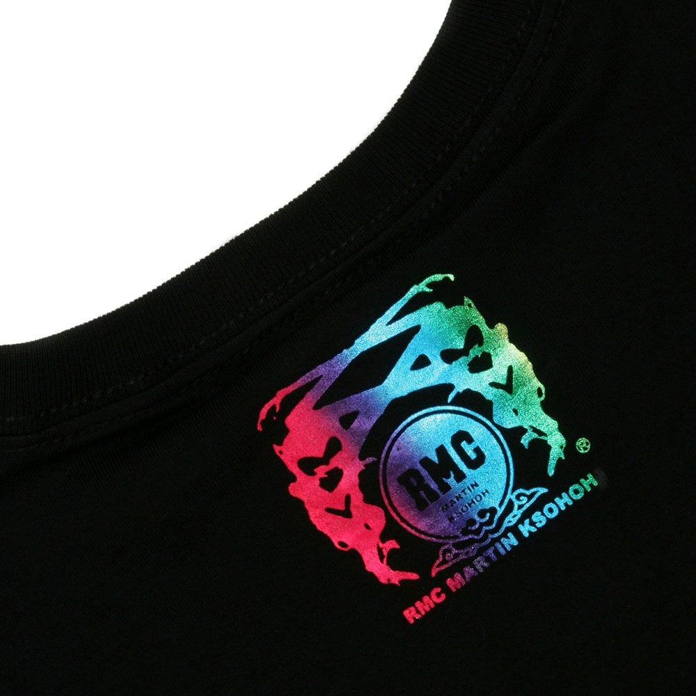 Black Crew Neck Regular Fit T-Shirt with Logo Print in Rainbow