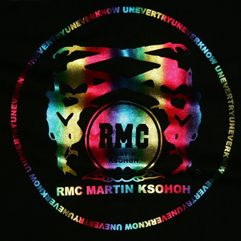 Black Crew Neck Regular Fit T-Shirt with Logo Print in Rainbow
