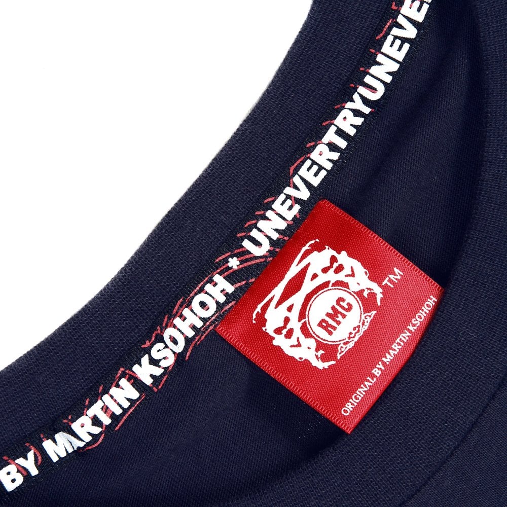 Short Sleeve Crew Neck Navy Blue T Shirt with Brand School Crest