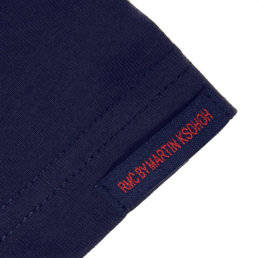 Short Sleeve Crew Neck Navy Blue T Shirt with Brand School Crest