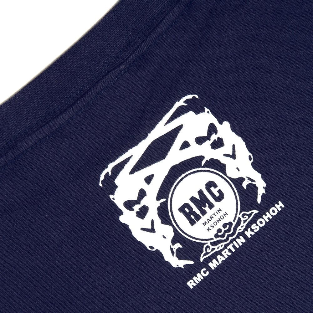 Short Sleeve Crew Neck Navy Blue T Shirt with Brand School Crest