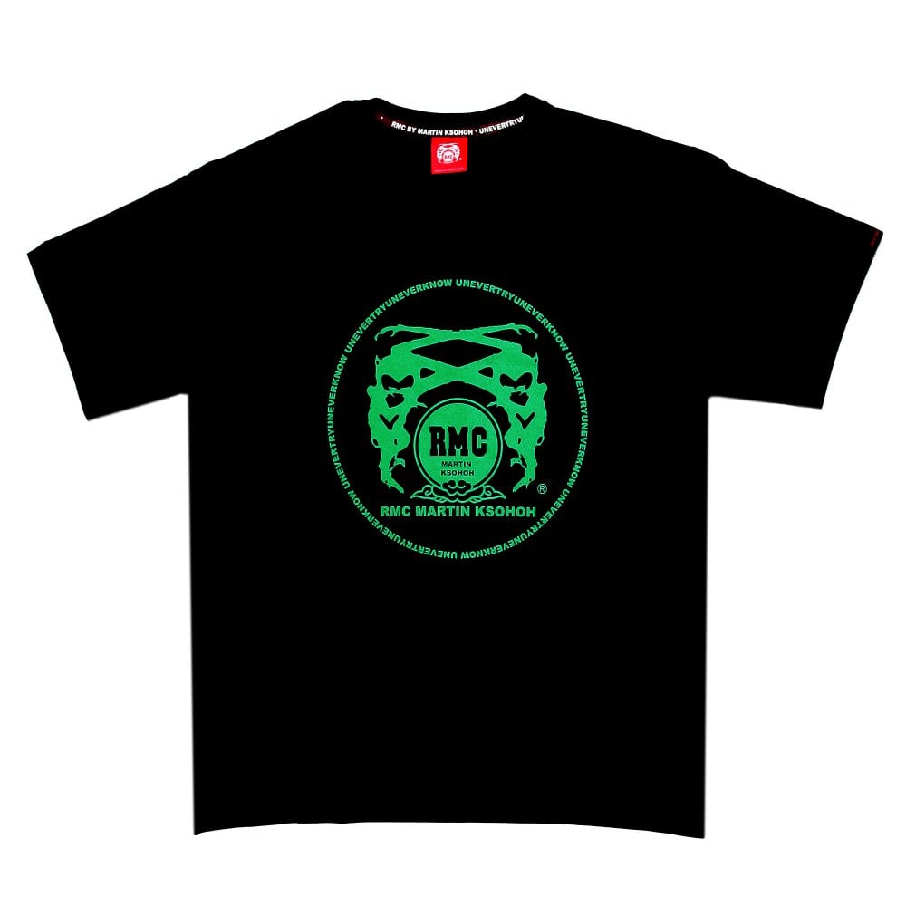 Black Crew Neck Regular Fit T-Shirt with Printed Logo in Green