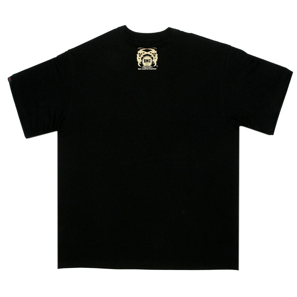 Black Crew Neck Regular Fit T-Shirt with Printed Logo in Green