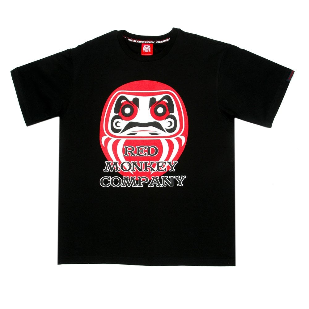 Black Crew Neck Regular Fit T-Shirt with Lucky God Print