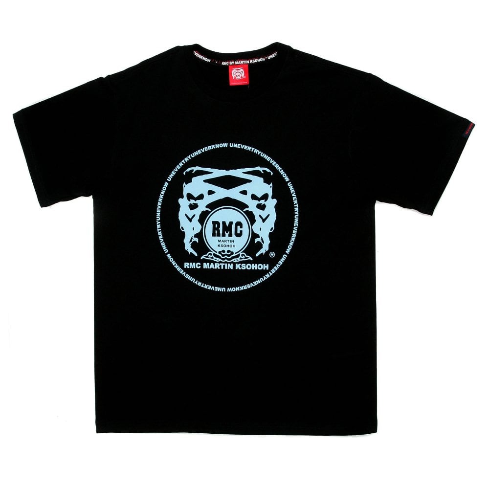 Black Crew Neck Regular Fit T-Shirt with Light Blue Printed Logo