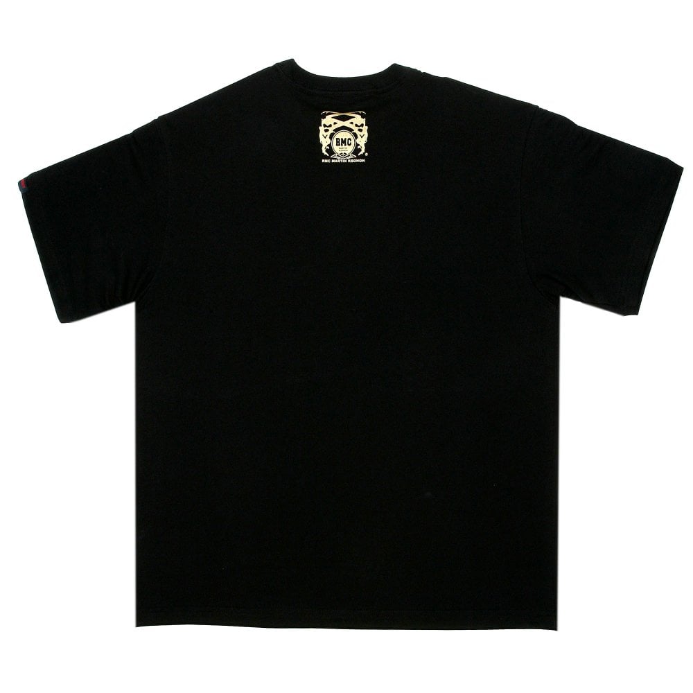 Black Crew Neck Regular Fit T-Shirt with Printed Logo in Scarlet