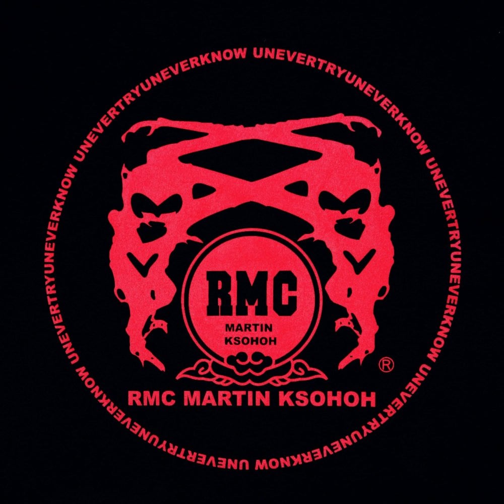 Black Crew Neck Regular Fit T-Shirt with Printed Logo in Scarlet