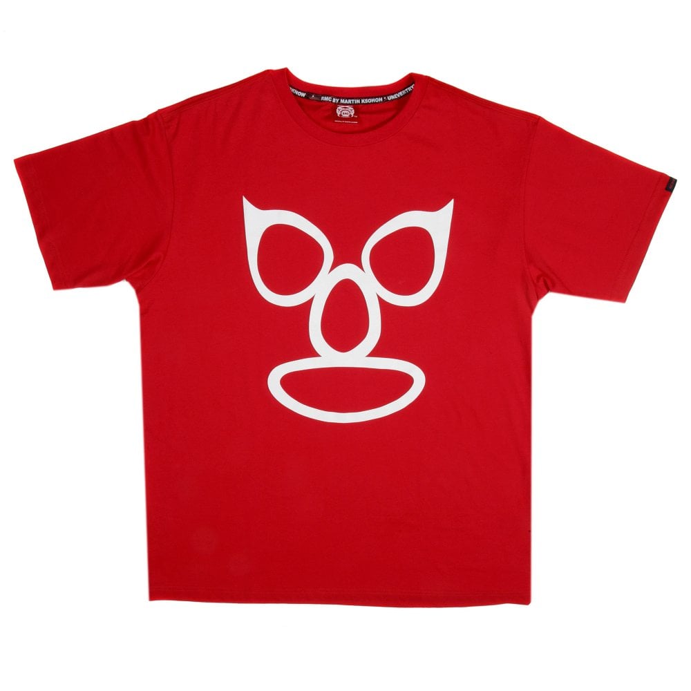 Red Crew Neck Regular Fit Short Sleeve T-Shirt with Printed Mask